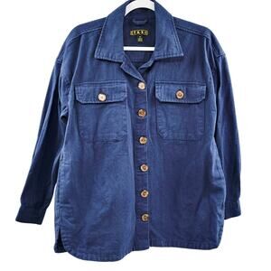 Vtg Taxi Navy Blue 100% Cotton Button Up Plain Solid Flannel Shirt Men’s size M